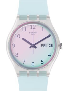 Swatch Pastel Gradient Dial Light Blue Strap Watch